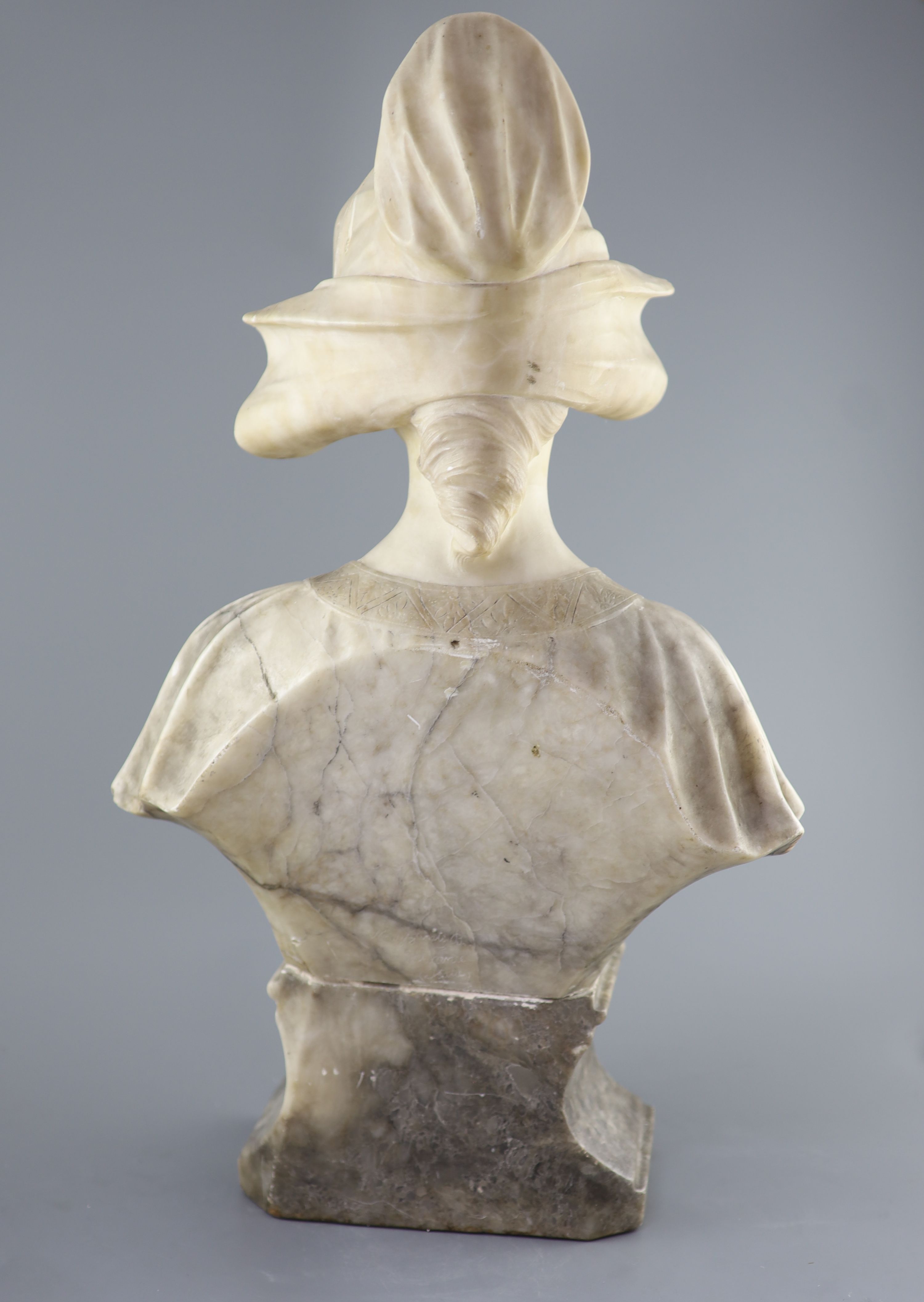 An Italian marble and alabaster bust of a Dutch girl, 19th century 62cm high